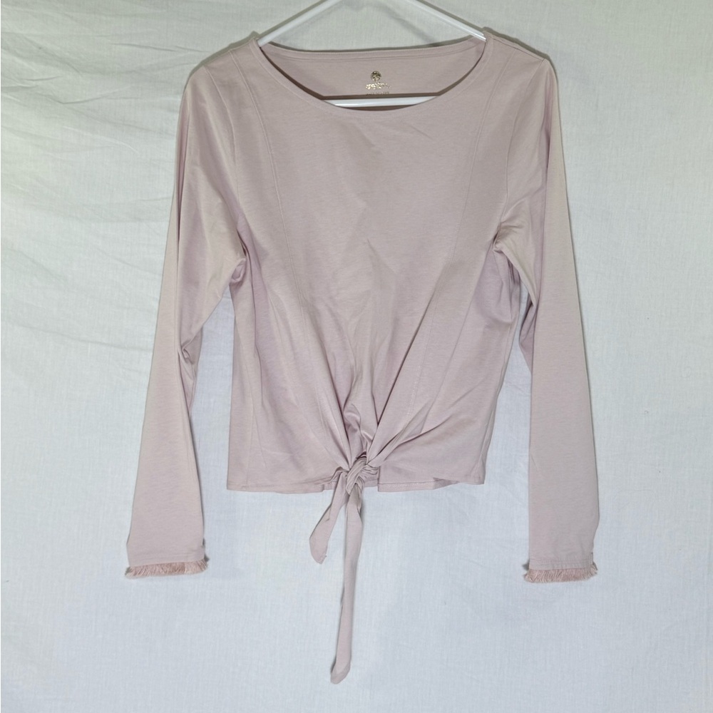 Spartina 449 Tie-Front Fringe Cuff Long Sleeve Top – Size S – Blush Pink – NWOT